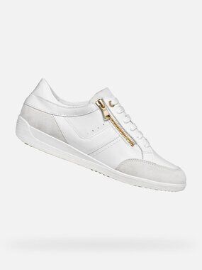 Geox White Leather Side Zip Lace Up Sneaker Size 7